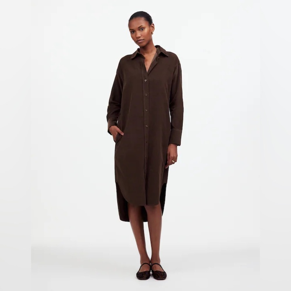 Corduroy Long-Sleeve Midi Shirtdress